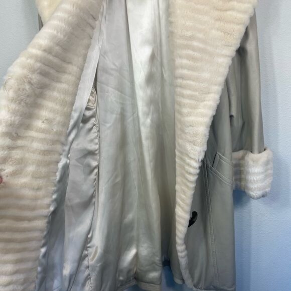 Harry Yagoda Vintage Leather Fur Coat Cream Ivory Taupe Light Unique Size Large - Picture 8 of 11